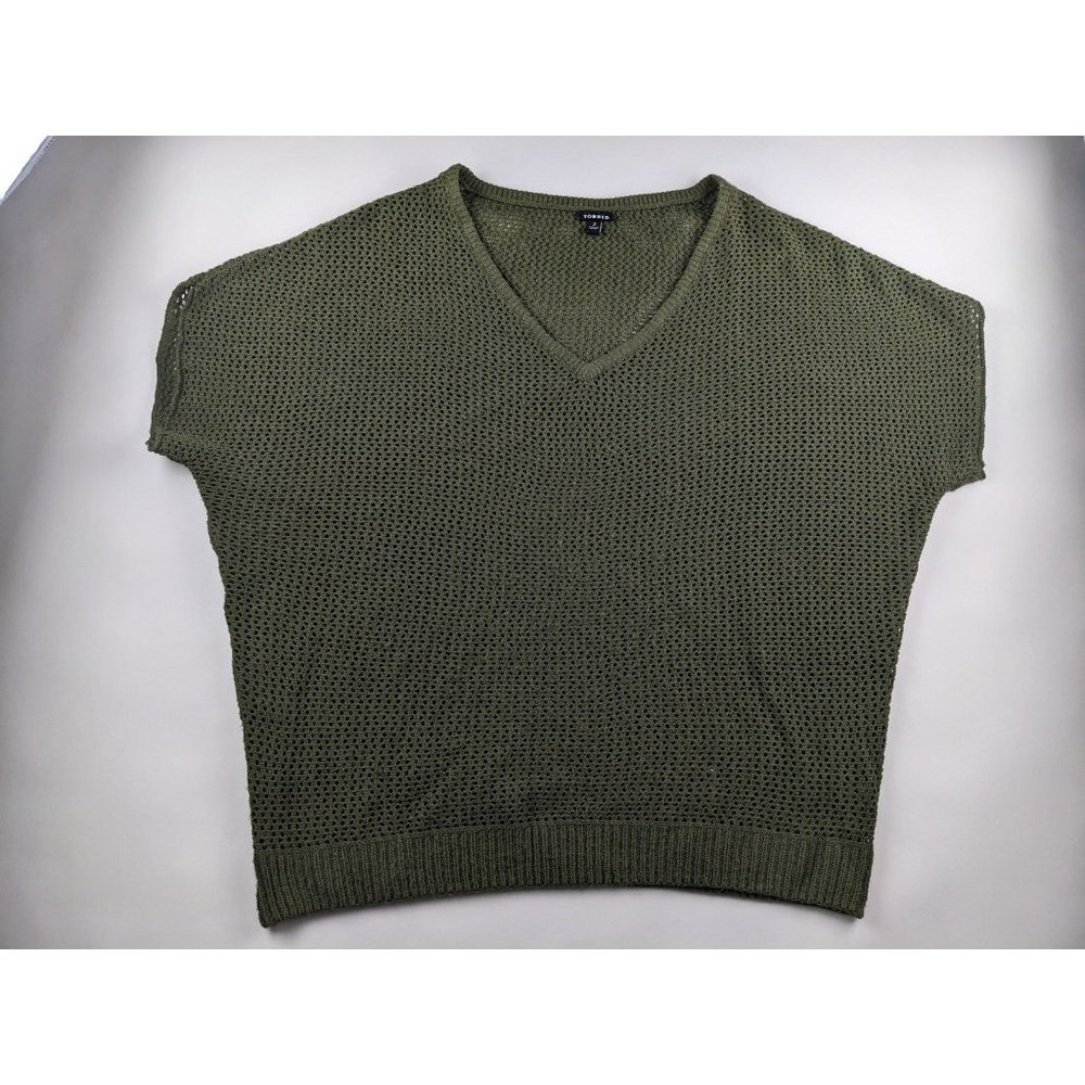 Torrid Crochet Knit Olive Green V-Neck Shirt Women's 2XL